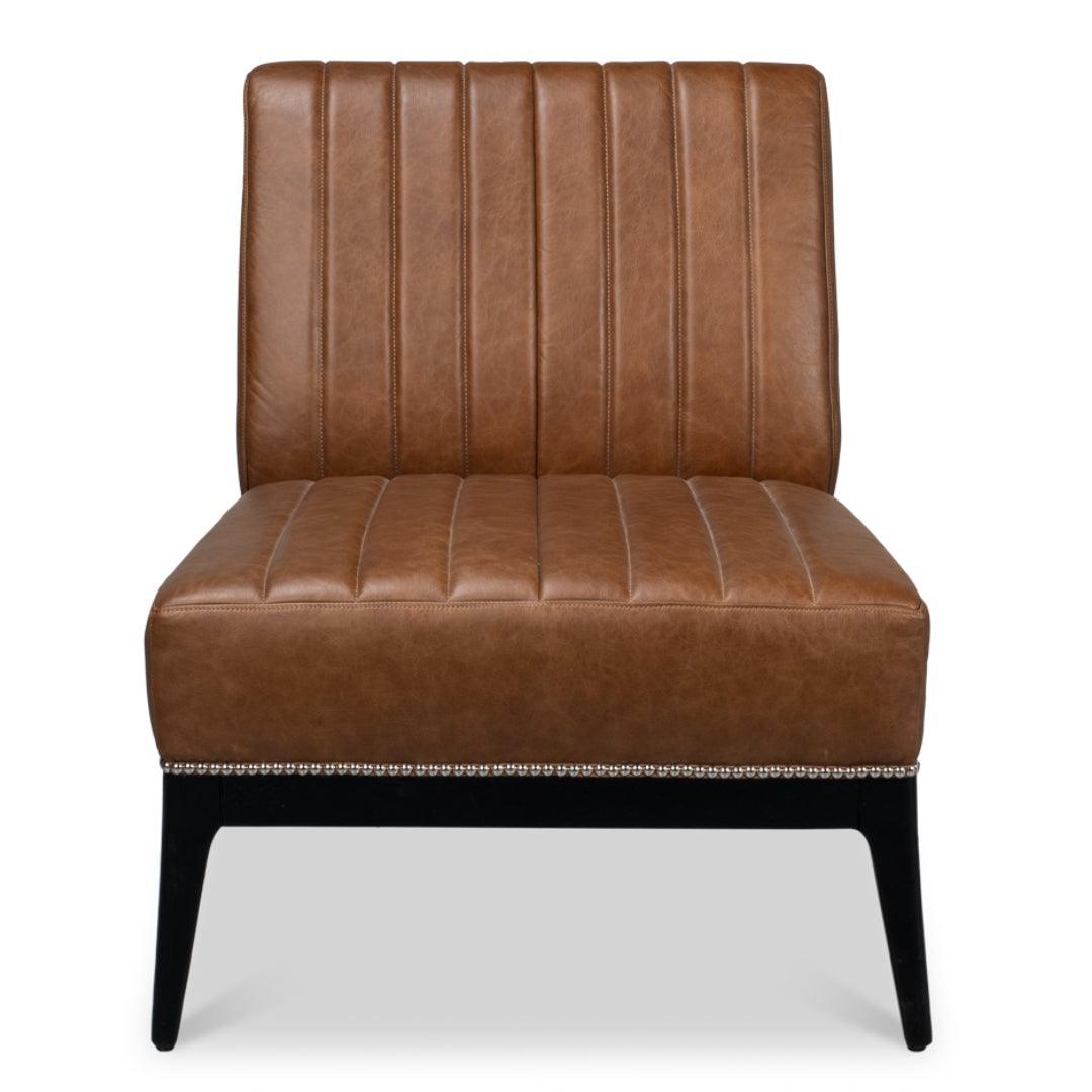 Fauteuil chausson moderne en cuir marron