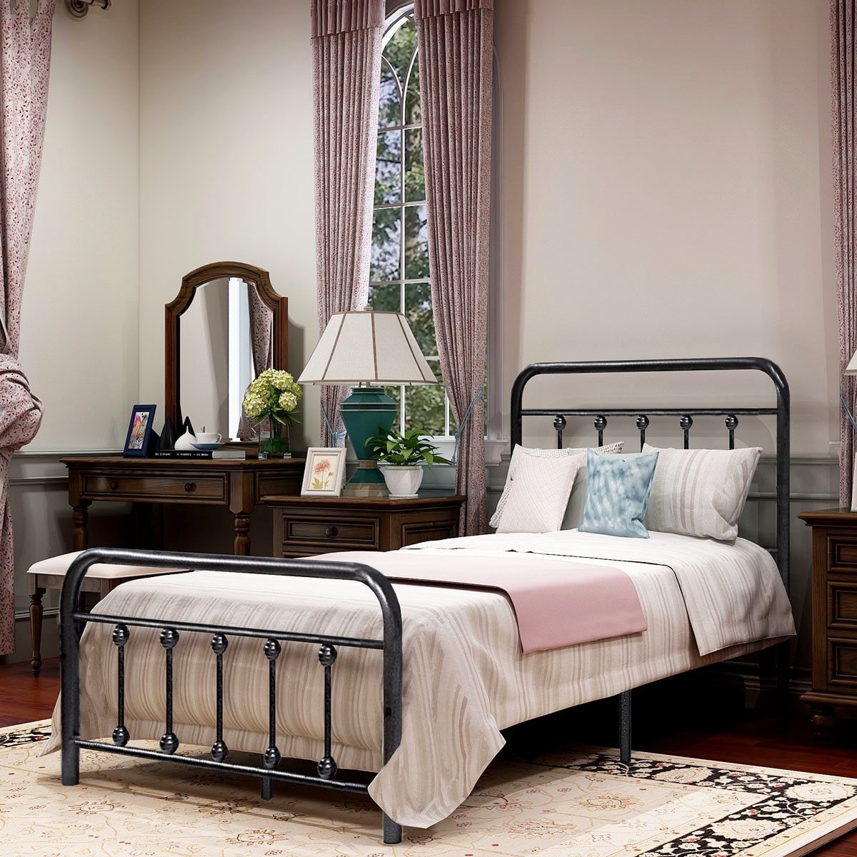 Cadre de lit plateforme en métal vintage simple Alazyhome, montage facile