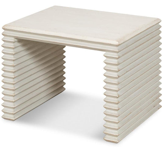 Table d'appoint côtelée blanche antique