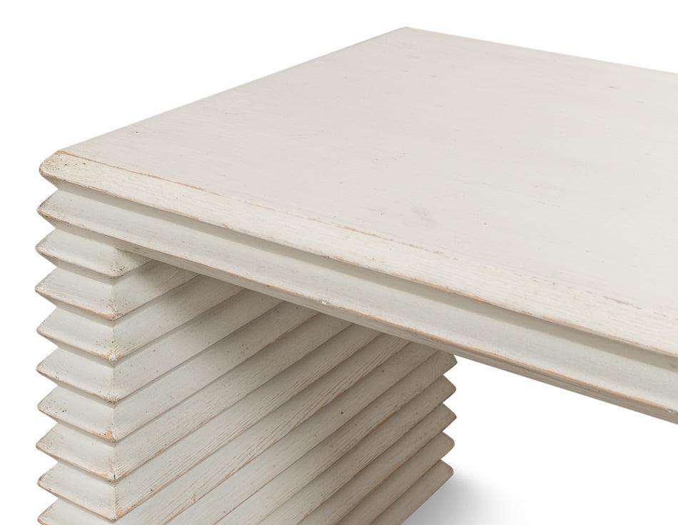 Table d'appoint côtelée blanche antique