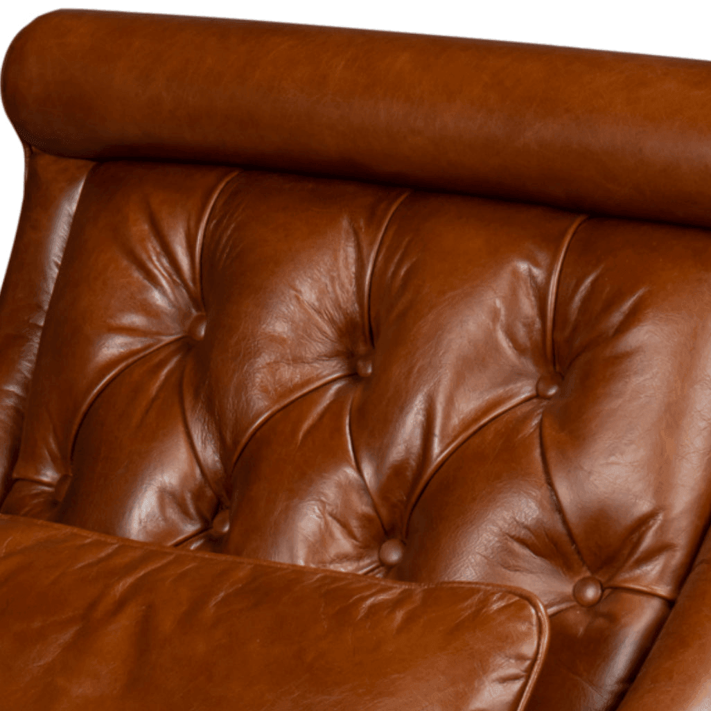 Fauteuil d'appoint en cuir marron capitonné