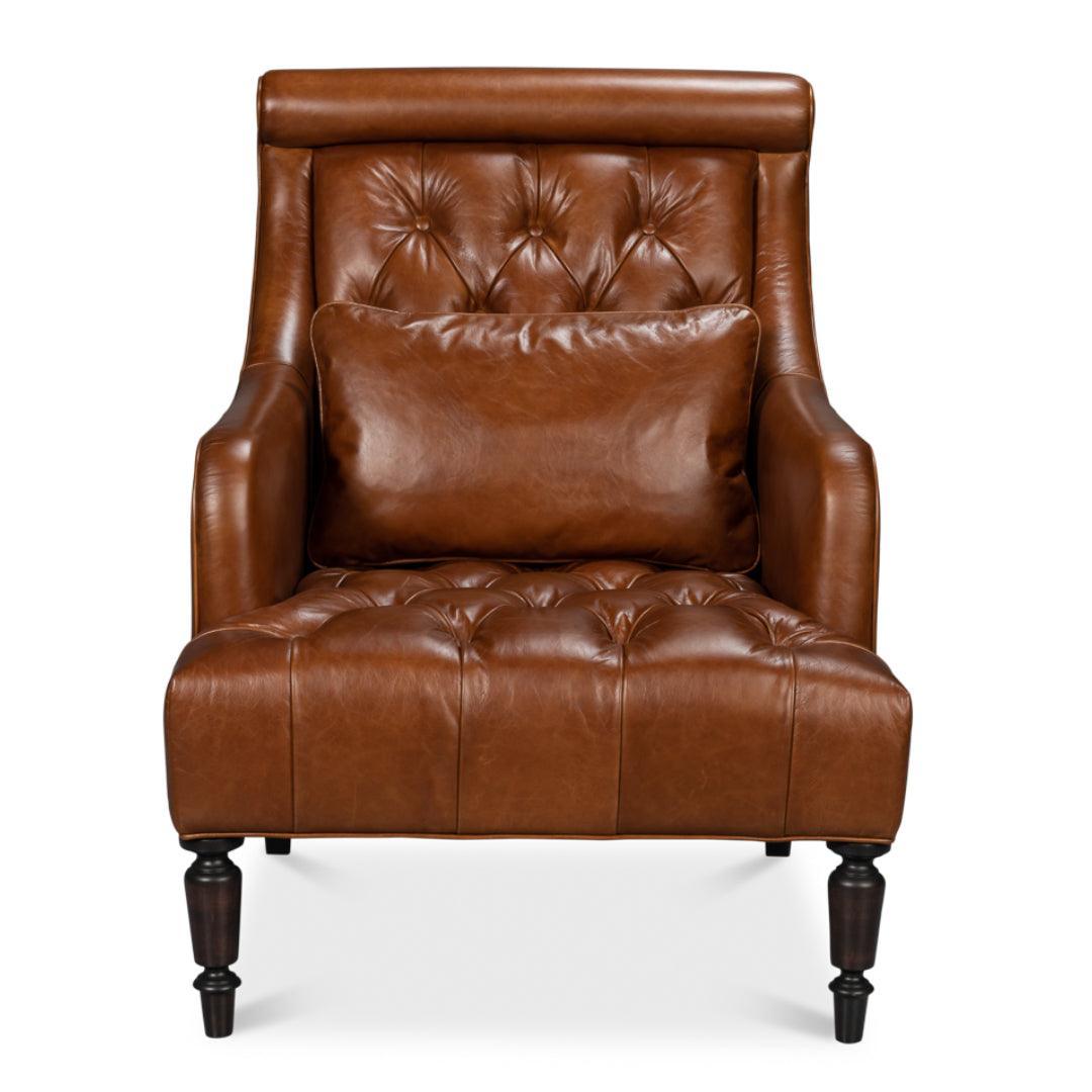 Fauteuil d'appoint en cuir marron capitonné