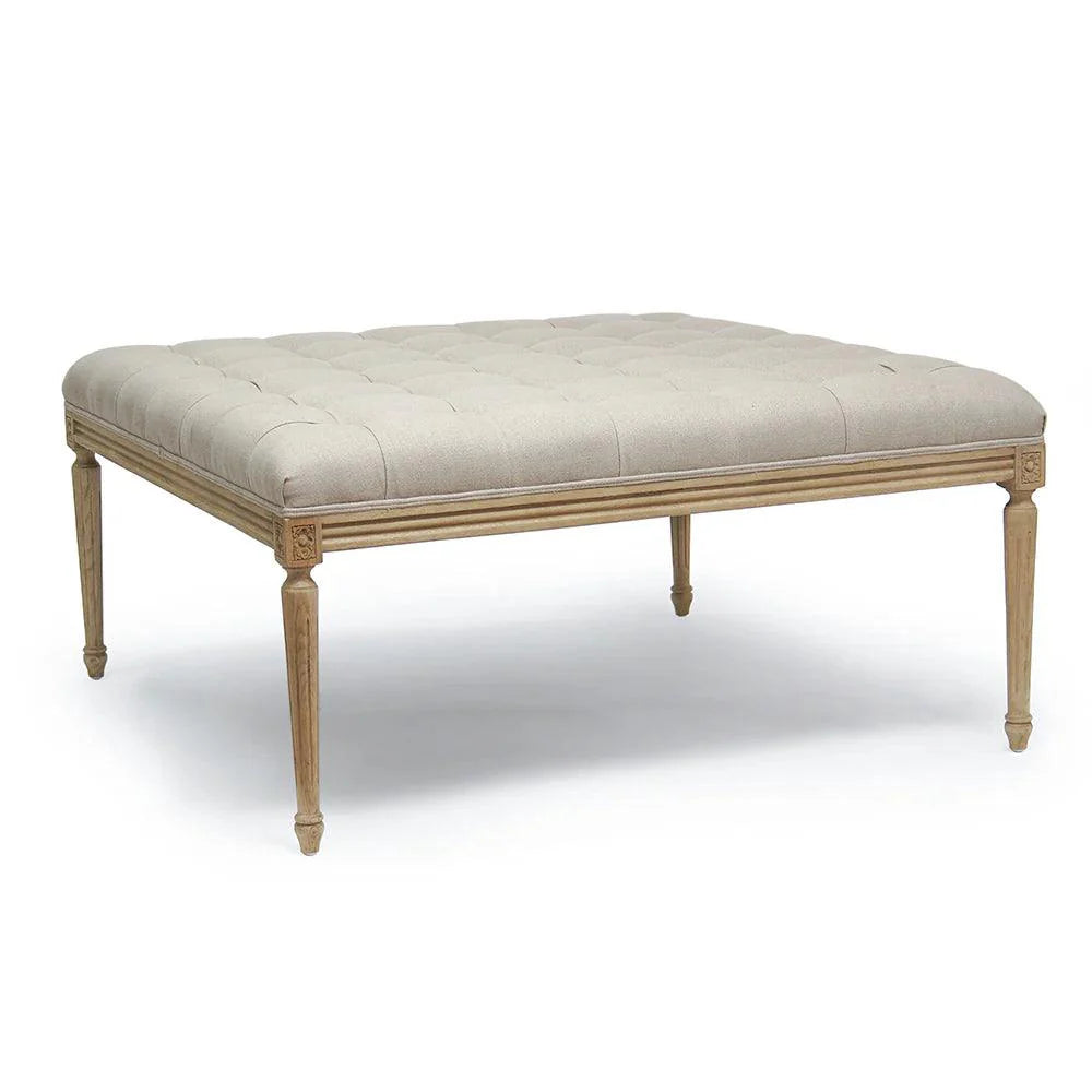 Ottoman capitonné blanc cassé style shabby chic
