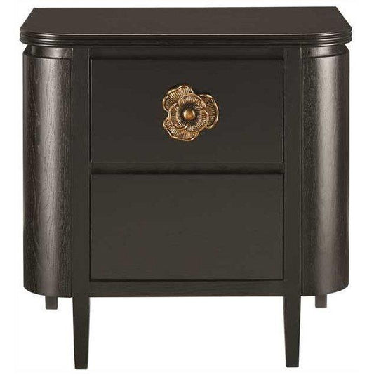 Table de chevet florale noire