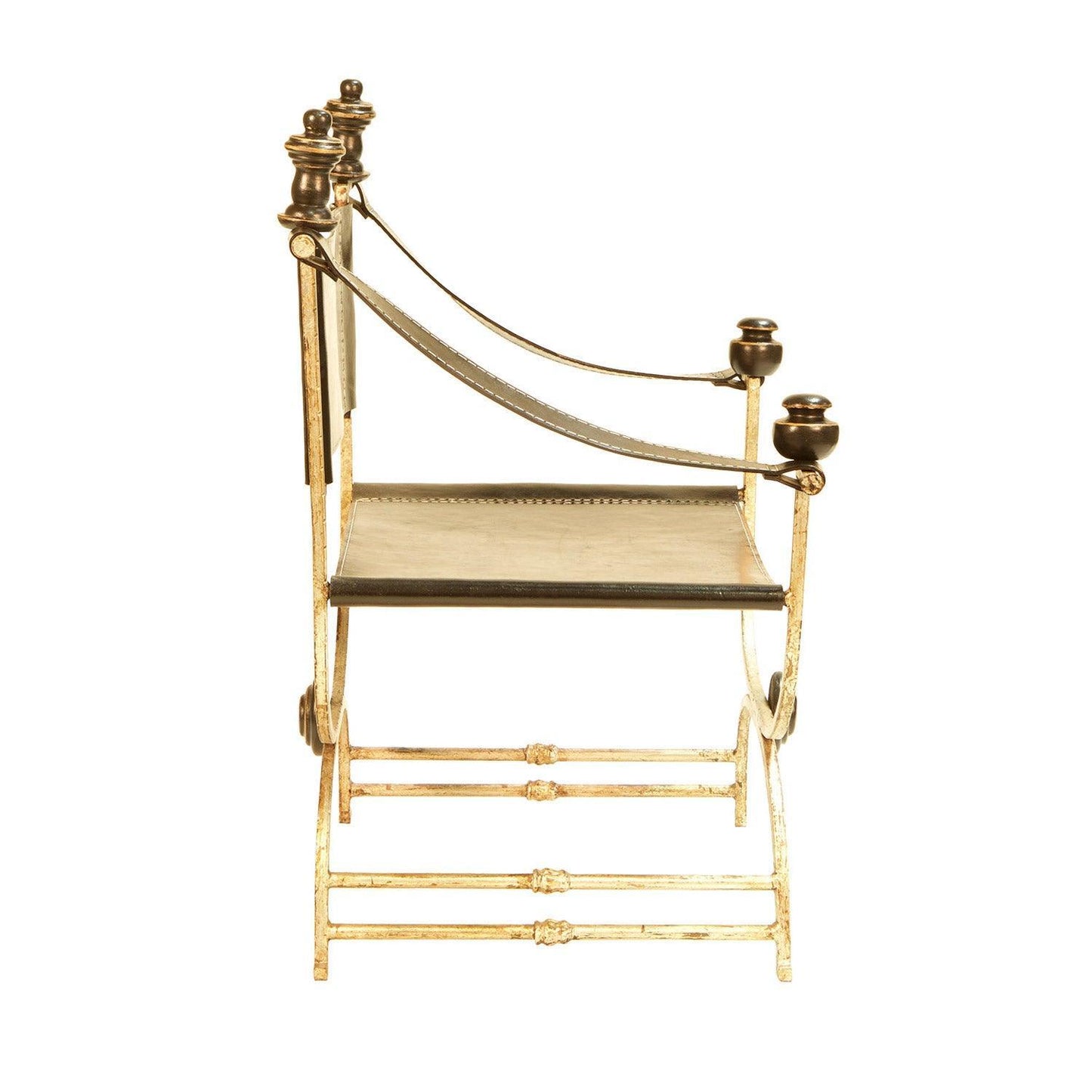 Fauteuil d'appoint de réalisateur en cuir noir et acier