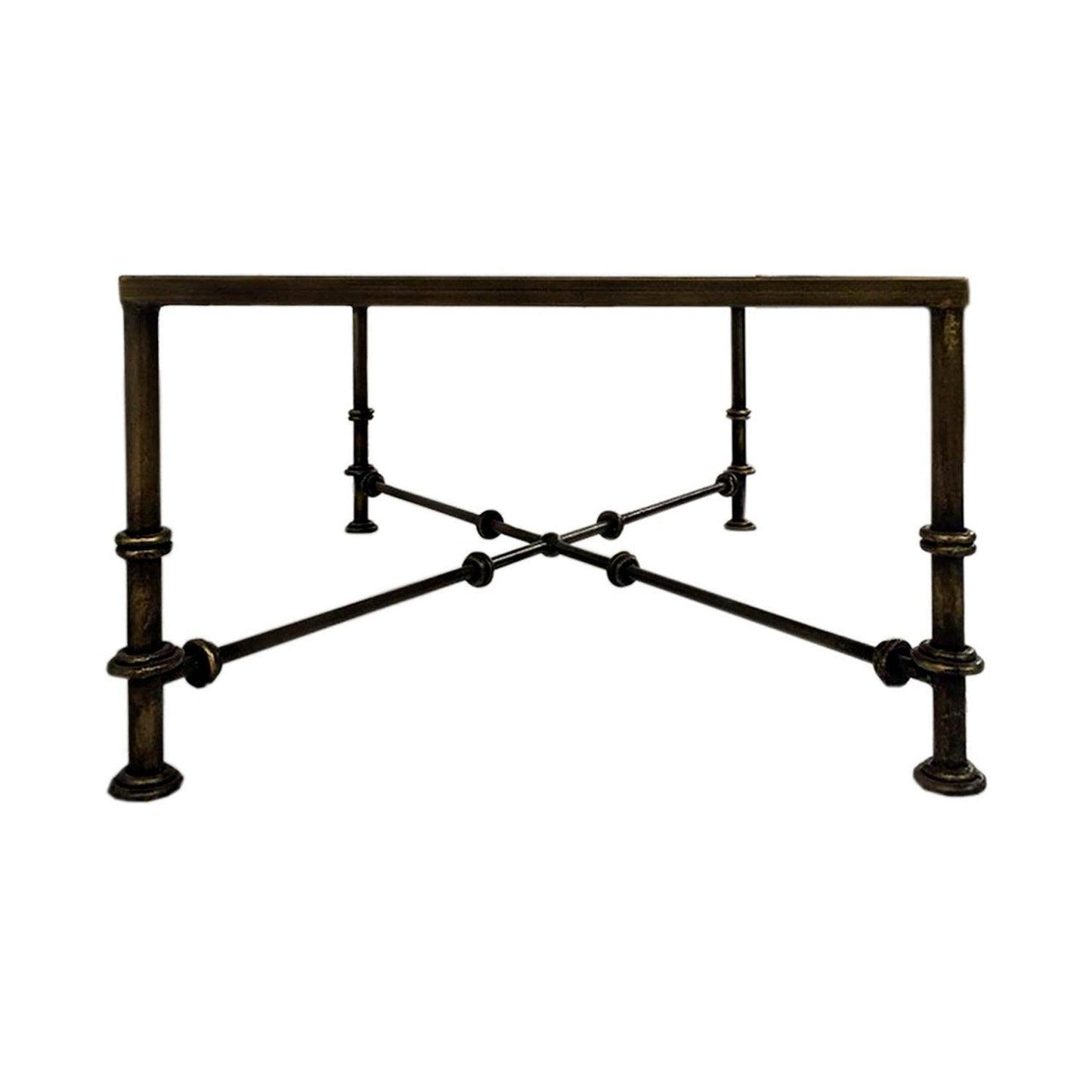 Table basse industrielle en fer et verre vieilli