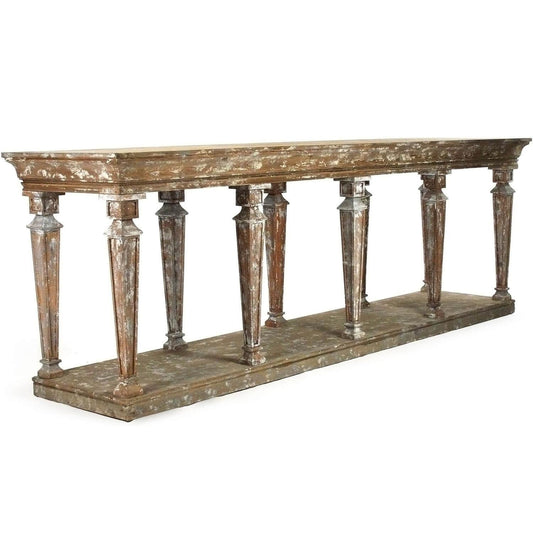 Table de buffet à pilier en bois vieilli