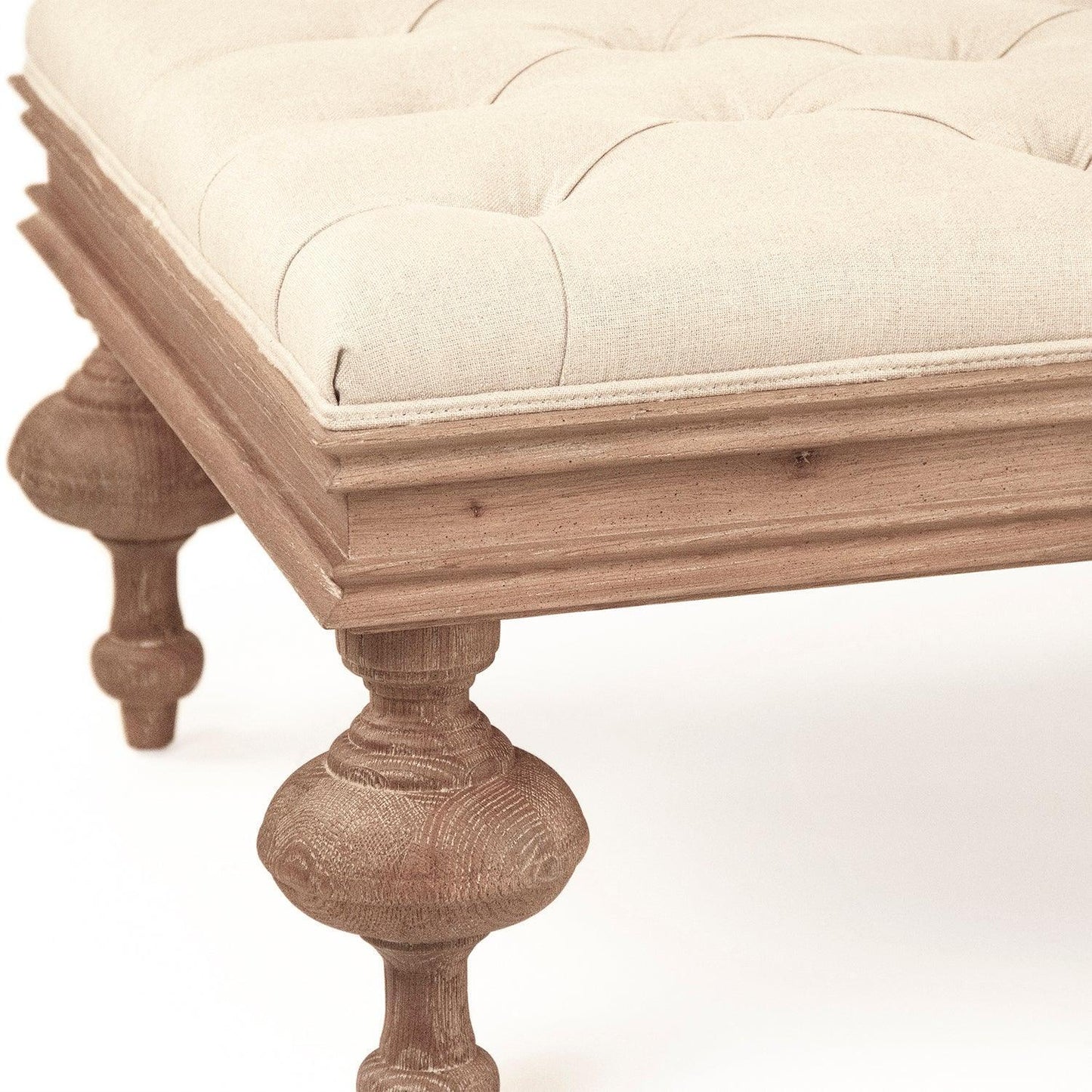 Pouf touffeté en chêne de style ferme