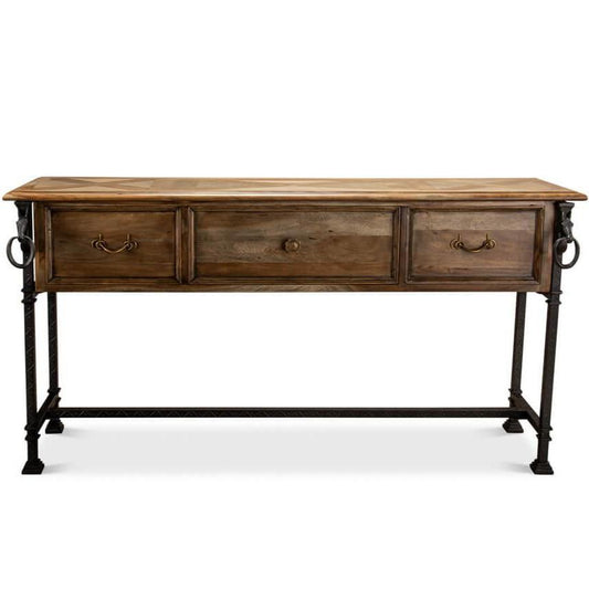 Table console en fer forgé et bois