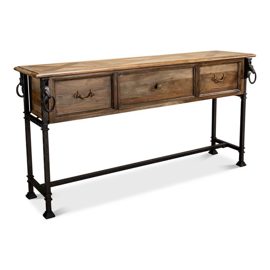 Table console en fer forgé et bois