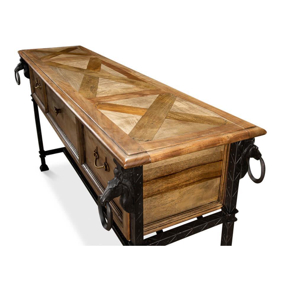 Table console en fer forgé et bois