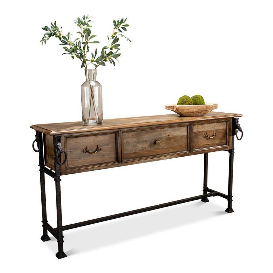 Table console en fer forgé et bois