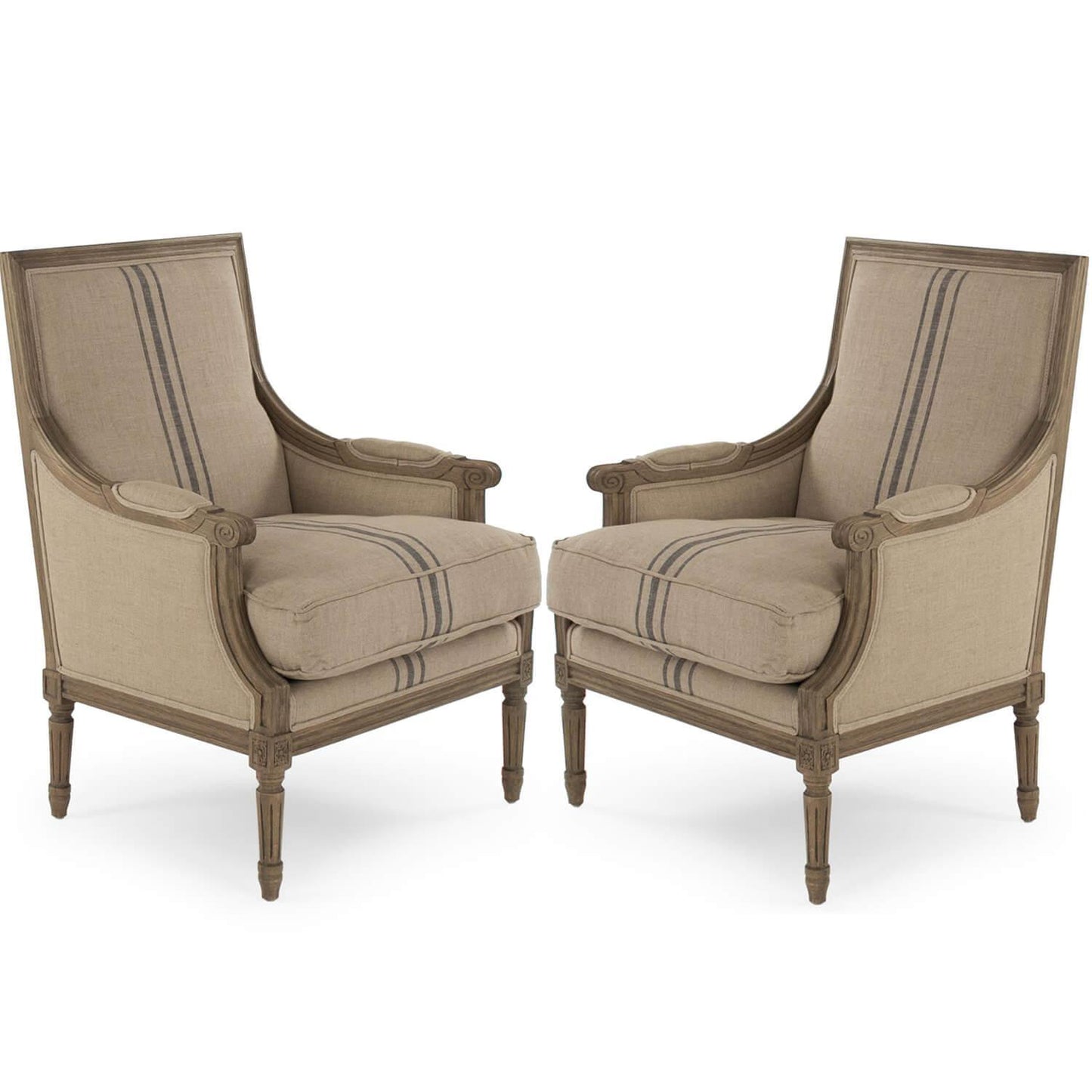 Fauteuil Louis XV rayé bleu
