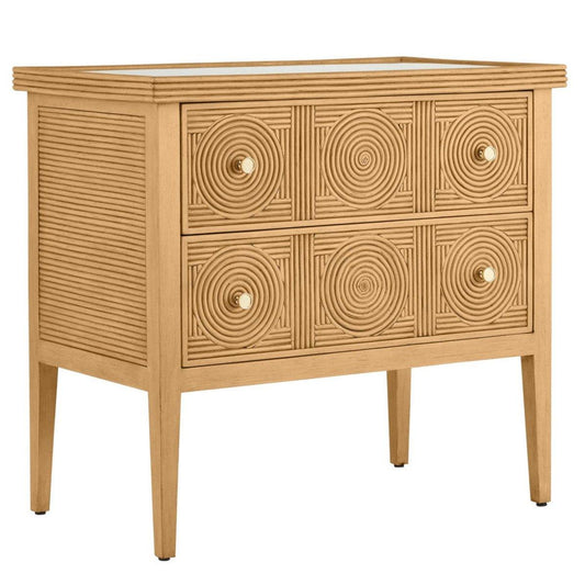 Commode à 2 tiroirs à motif rotin