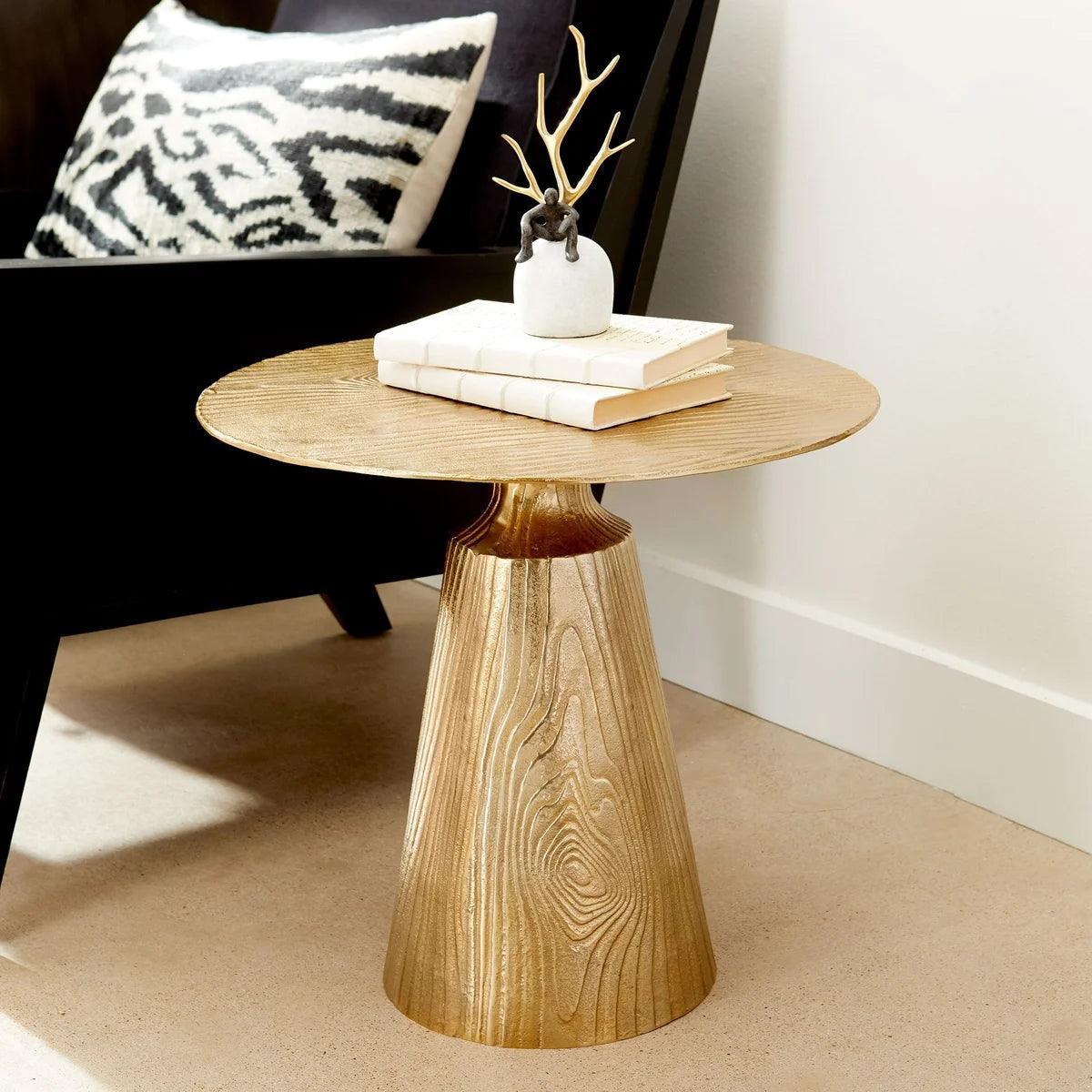Table d'appoint en faux tronc d'arbre doré