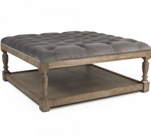 Pouf carré capitonné en velours gris