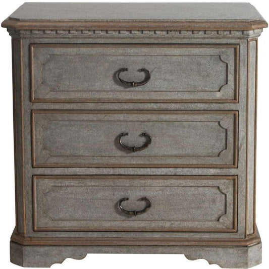 Table de chevet française grise à 3 tiroirs Maurice