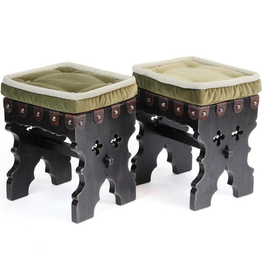 Tabourets en cuir et velours King Ferdinand