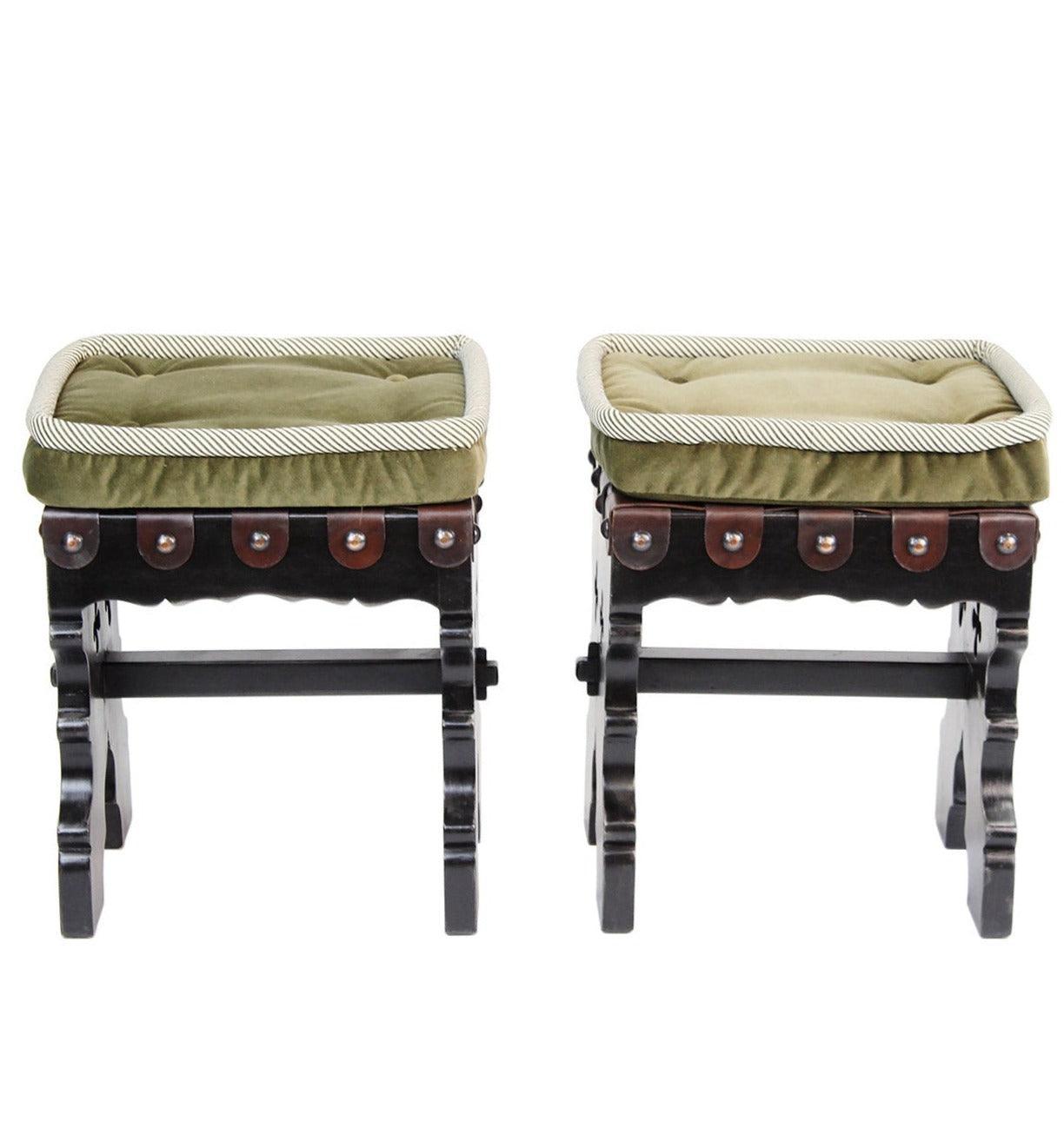 Tabourets en cuir et velours King Ferdinand