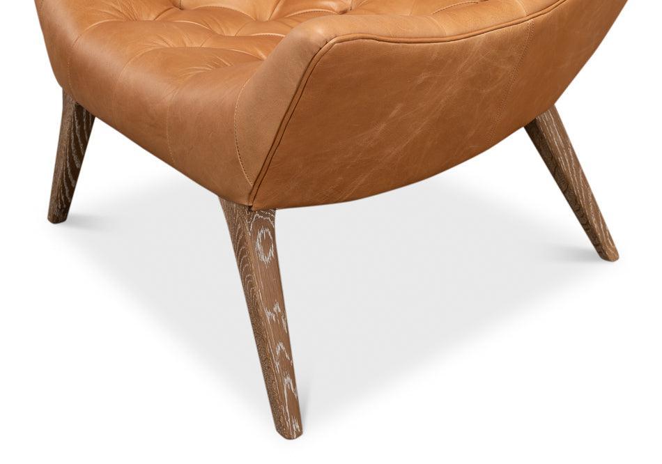 Fauteuil relax en cuir matelassé marron clair