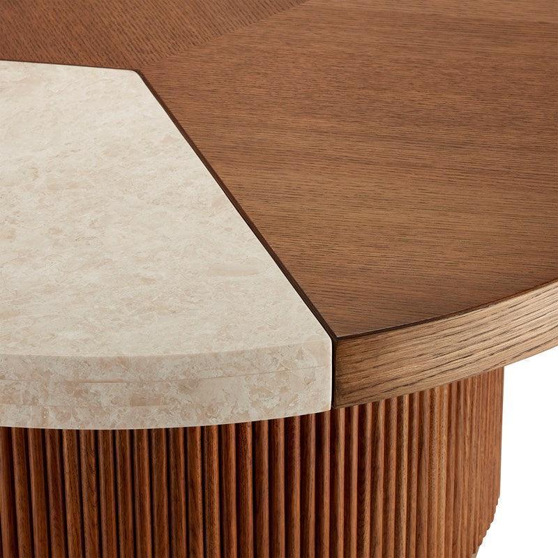 Table basse en marbre et bois avec base en laiton