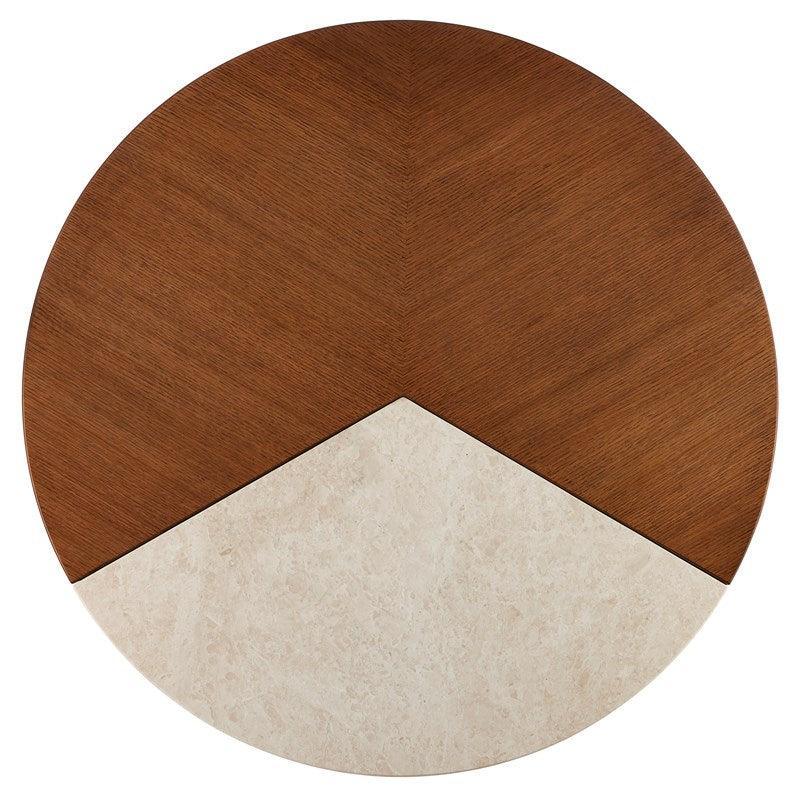 Table basse en marbre et bois avec base en laiton