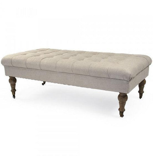 Pouf touffeté en chêne et lin naturel Maison