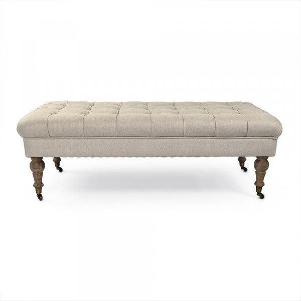 Pouf touffeté en chêne et lin naturel Maison