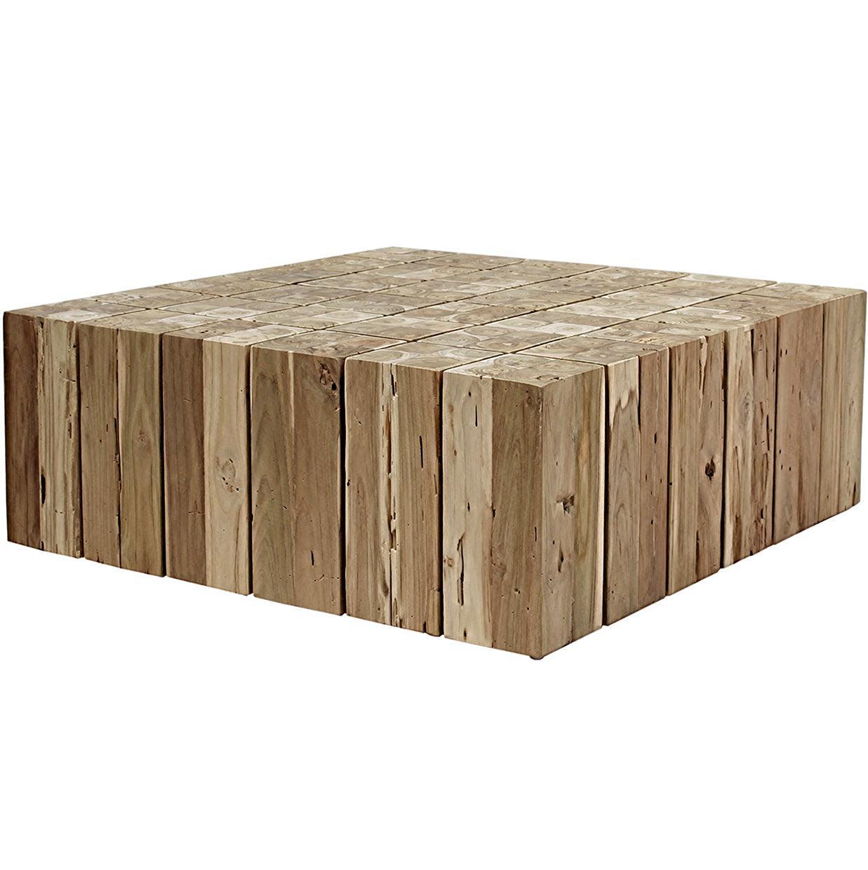 Table basse carrée en bois de teck naturel avec prisme