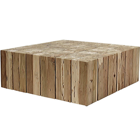 Table basse carrée en bois de teck naturel avec prisme