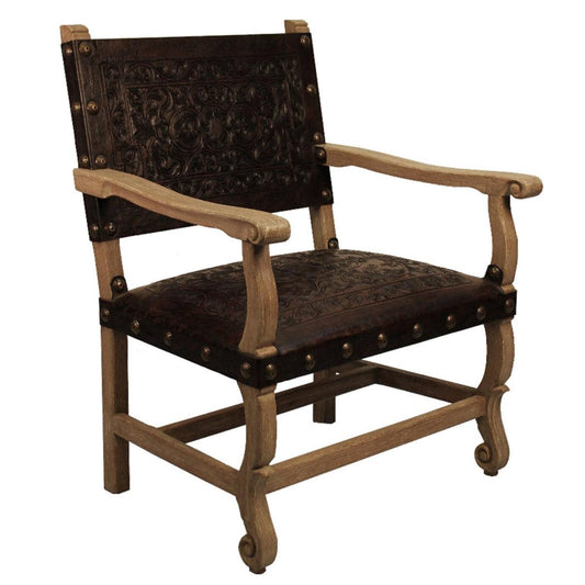 Fauteuil de salon en cuir sculpté provençal