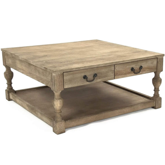 Table basse carrée provinciale avec tiroirs