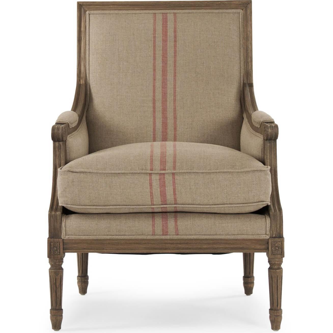 Fauteuil Louis XV rayé rouge