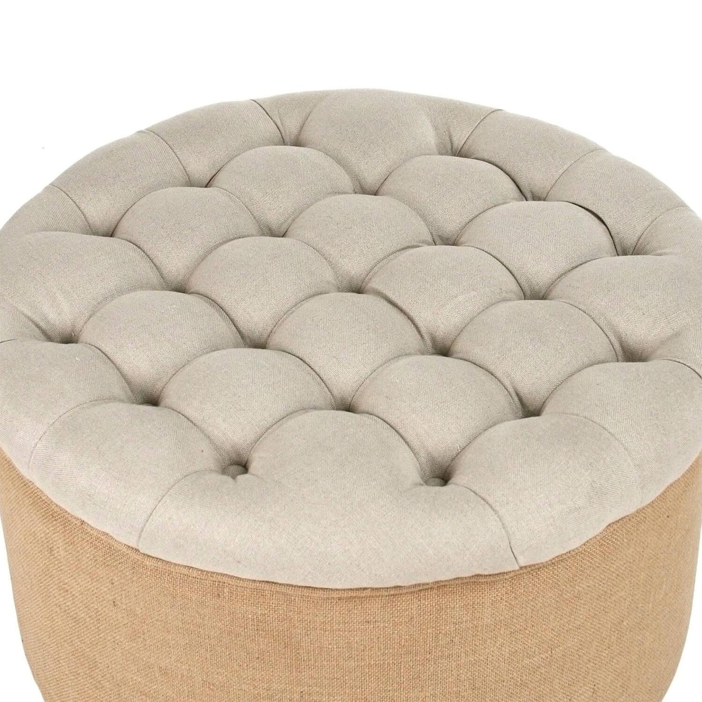 Pouf rond en toile de jute touffetée