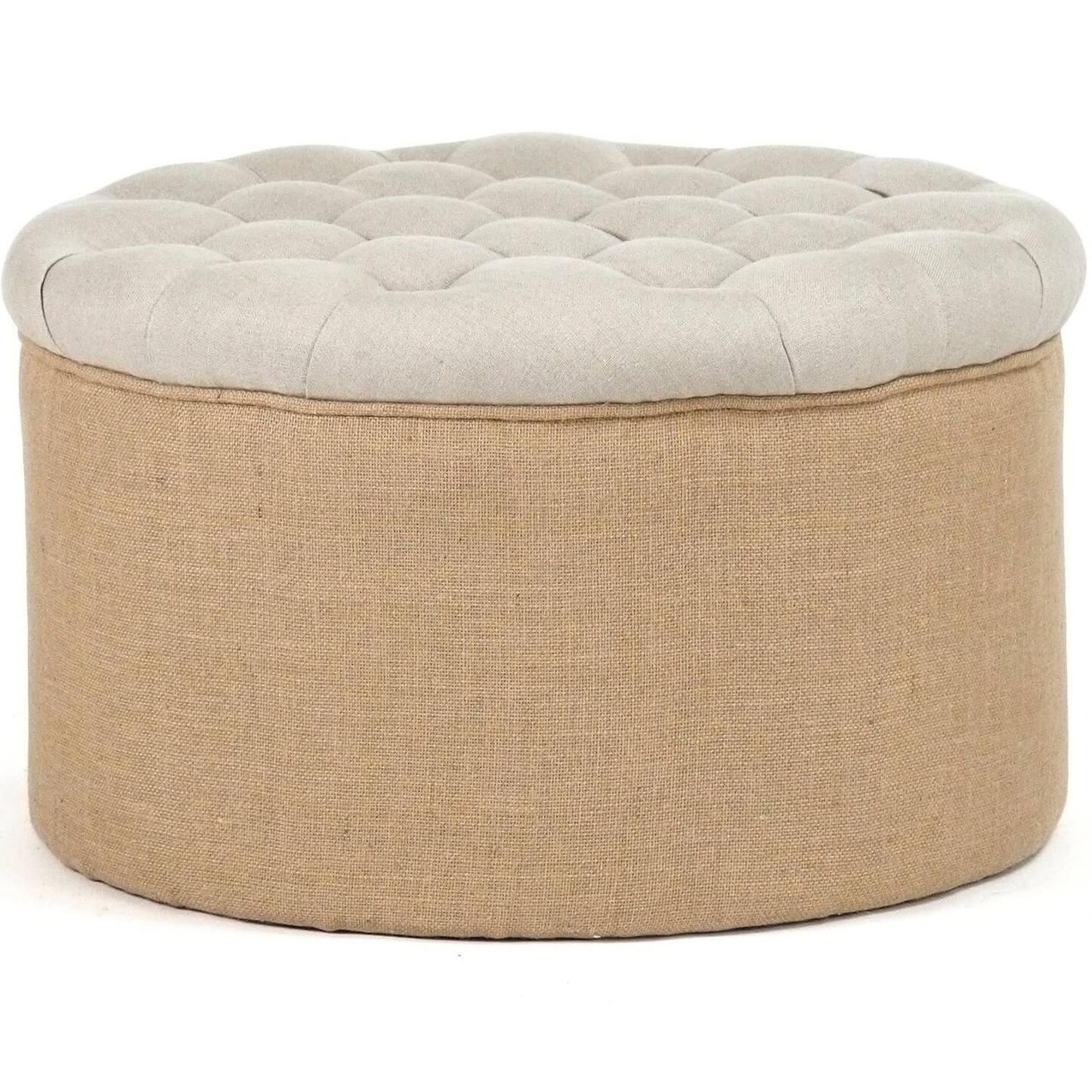 Pouf rond en toile de jute touffetée