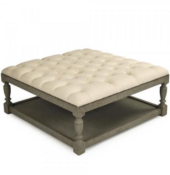 Pouf carré touffeté vert rustique