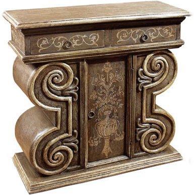 Console Léonard de Vinci peinte en volutes avec motif