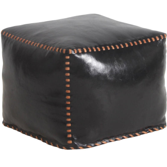 Cube en cuir noir cousu