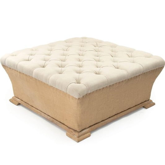 Table basse ottomane en toile de jute touffetée