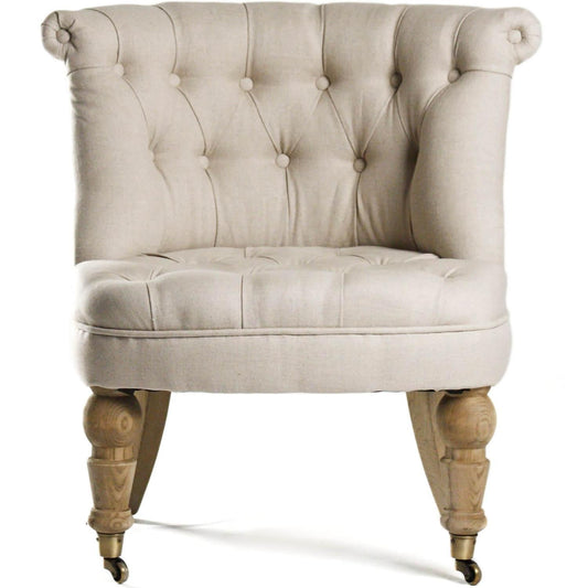 Fauteuil chausson touffeté en lin naturel