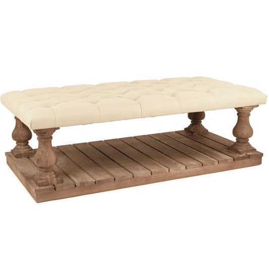 Table basse ottomane touffetée en bois de chêne