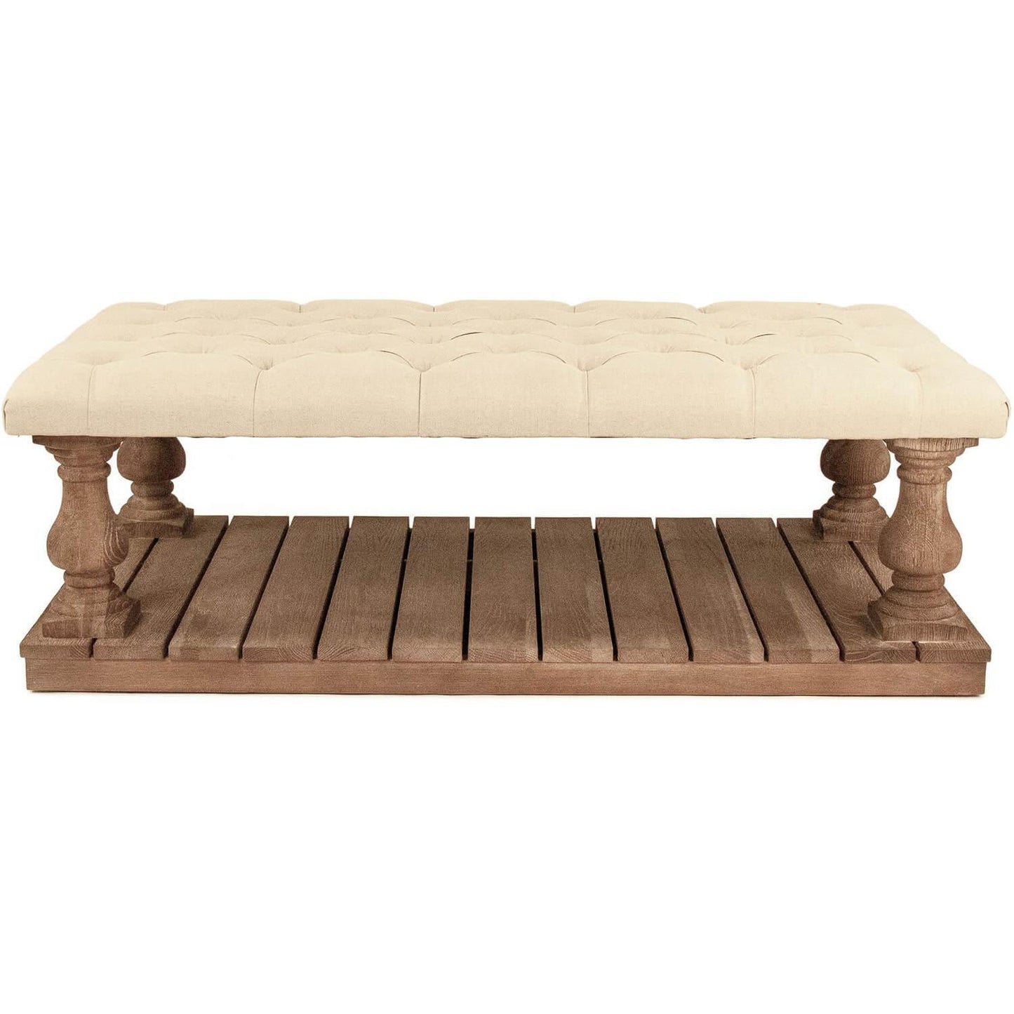 Table basse ottomane touffetée en bois de chêne