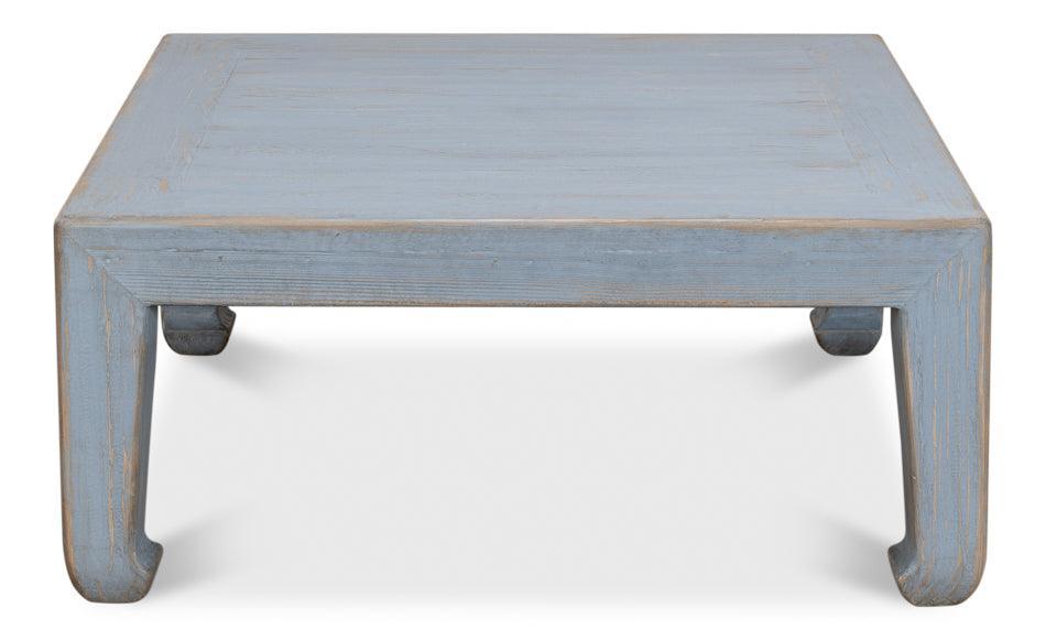 Table basse vintage en planches de style ferme bleu