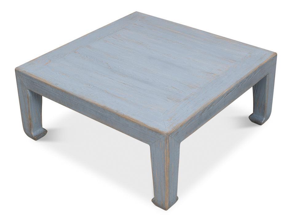 Table basse vintage en planches de style ferme bleu
