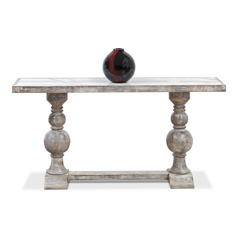 Console vintage avec plateau en porcelaine grise