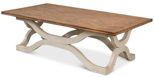 Table basse à base ondulée et plateau en bois