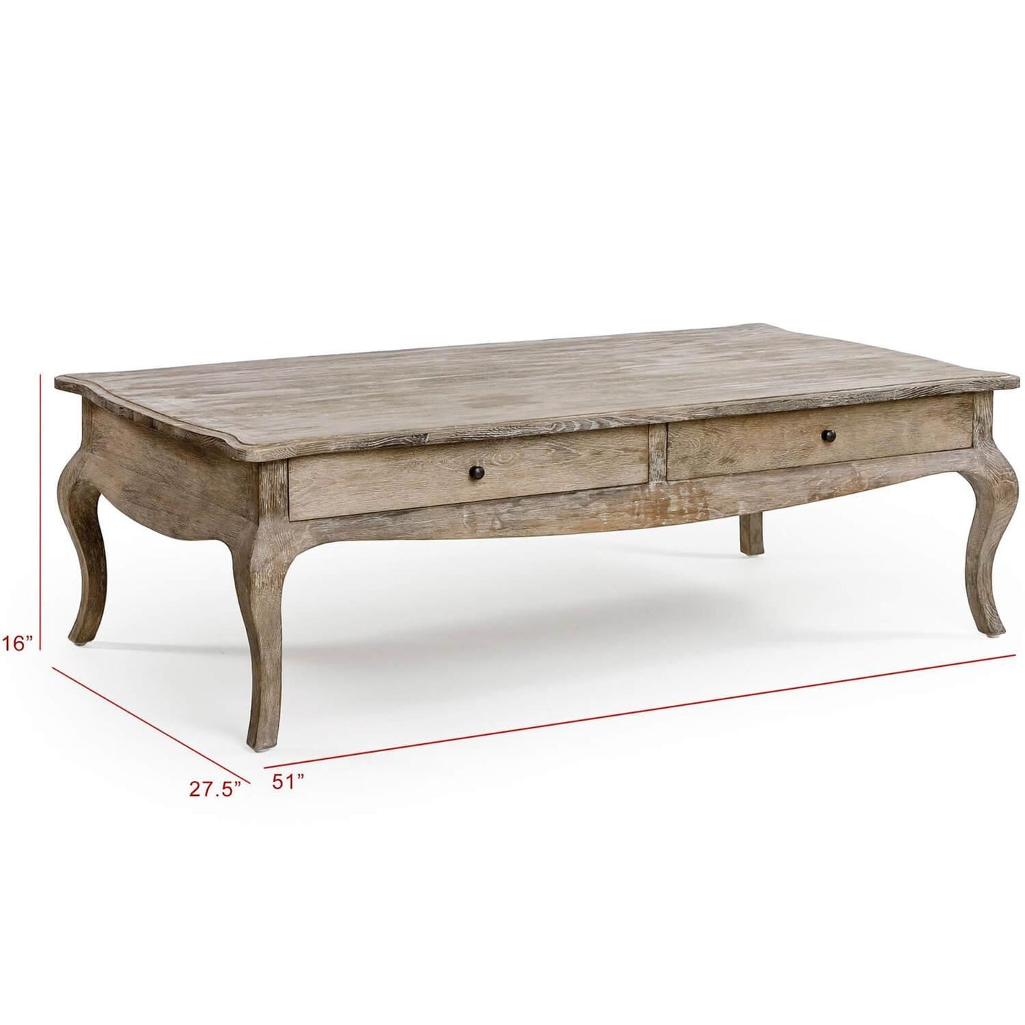 Table basse française en bois patiné avec tiroirs