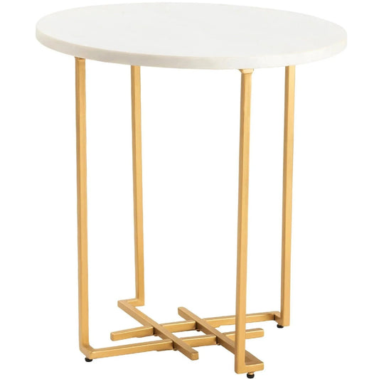 Table d'appoint contemporaine ronde blanche et dorée