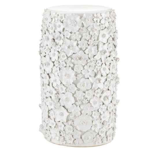 Table d'appoint florale en céramique blanche