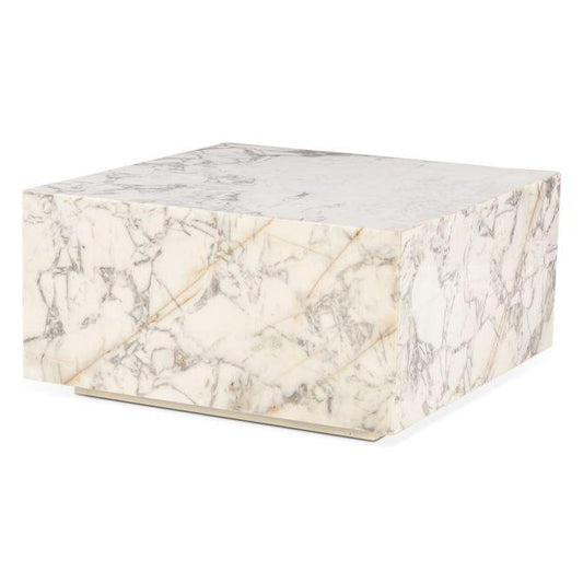 Table basse carrée en marbre albâtre blanc